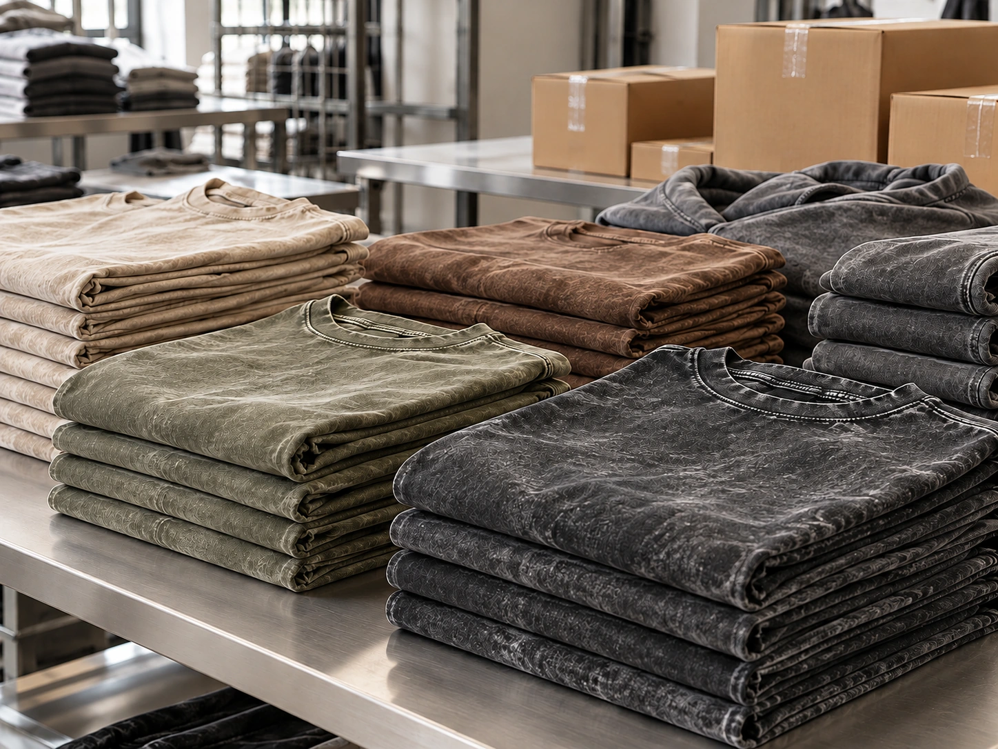 Finished washed T-shirts folded after quality inspection