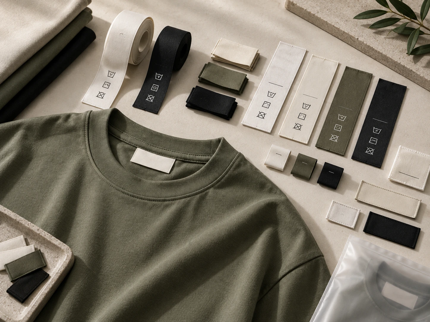 Men's T-shirt with coordinated labels, tags and packaging details